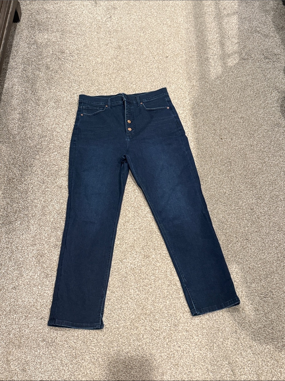 Express Dark Blue Straight Leg High-Rise Jeans